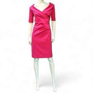 New Joseph Ribkoff Women 4 Pink Ruched Faux Wrap Chic Blazer Sheath Dress 30311